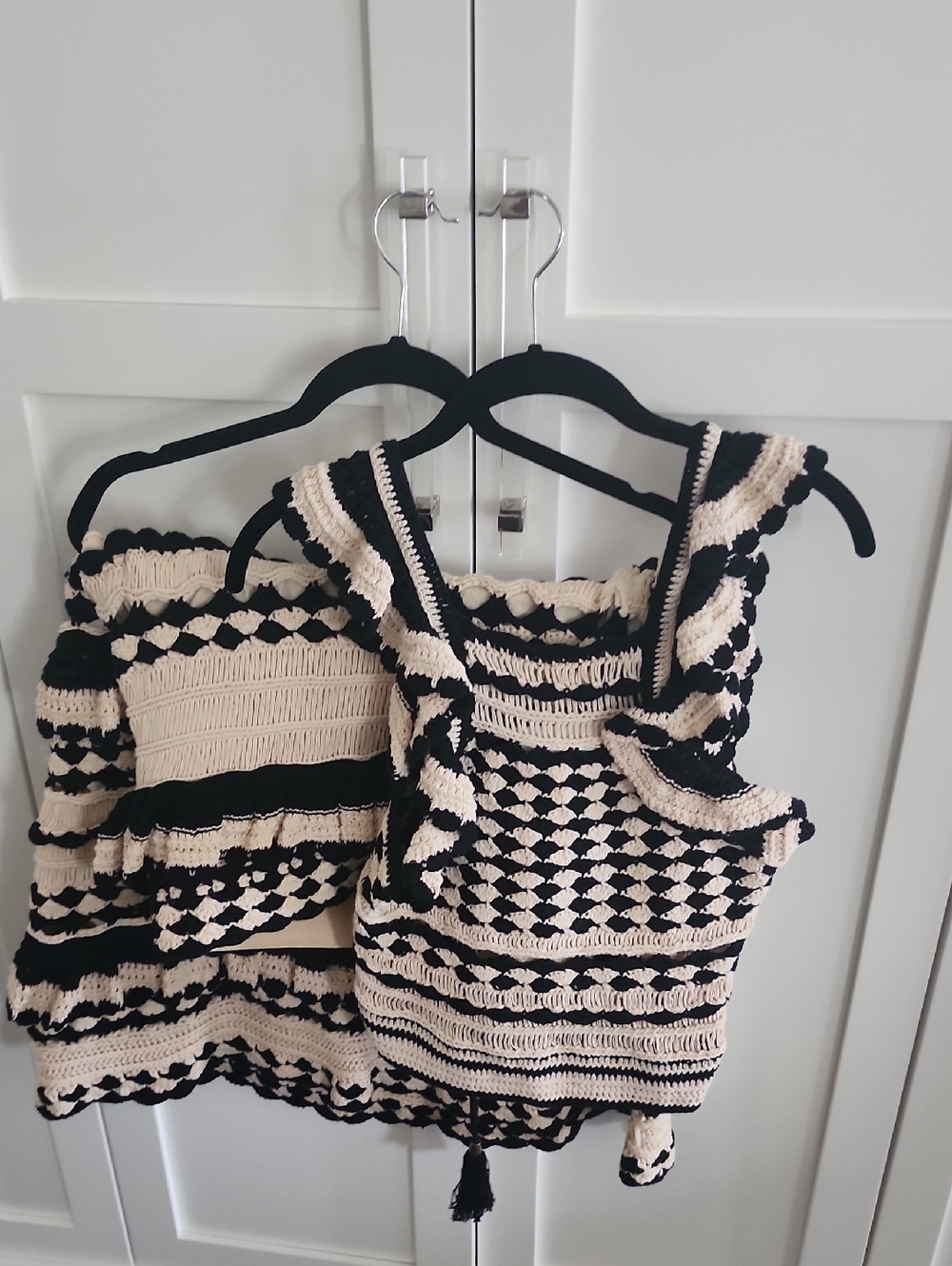 Zimmermann Anneke Black and Cream Crochet Knit Set